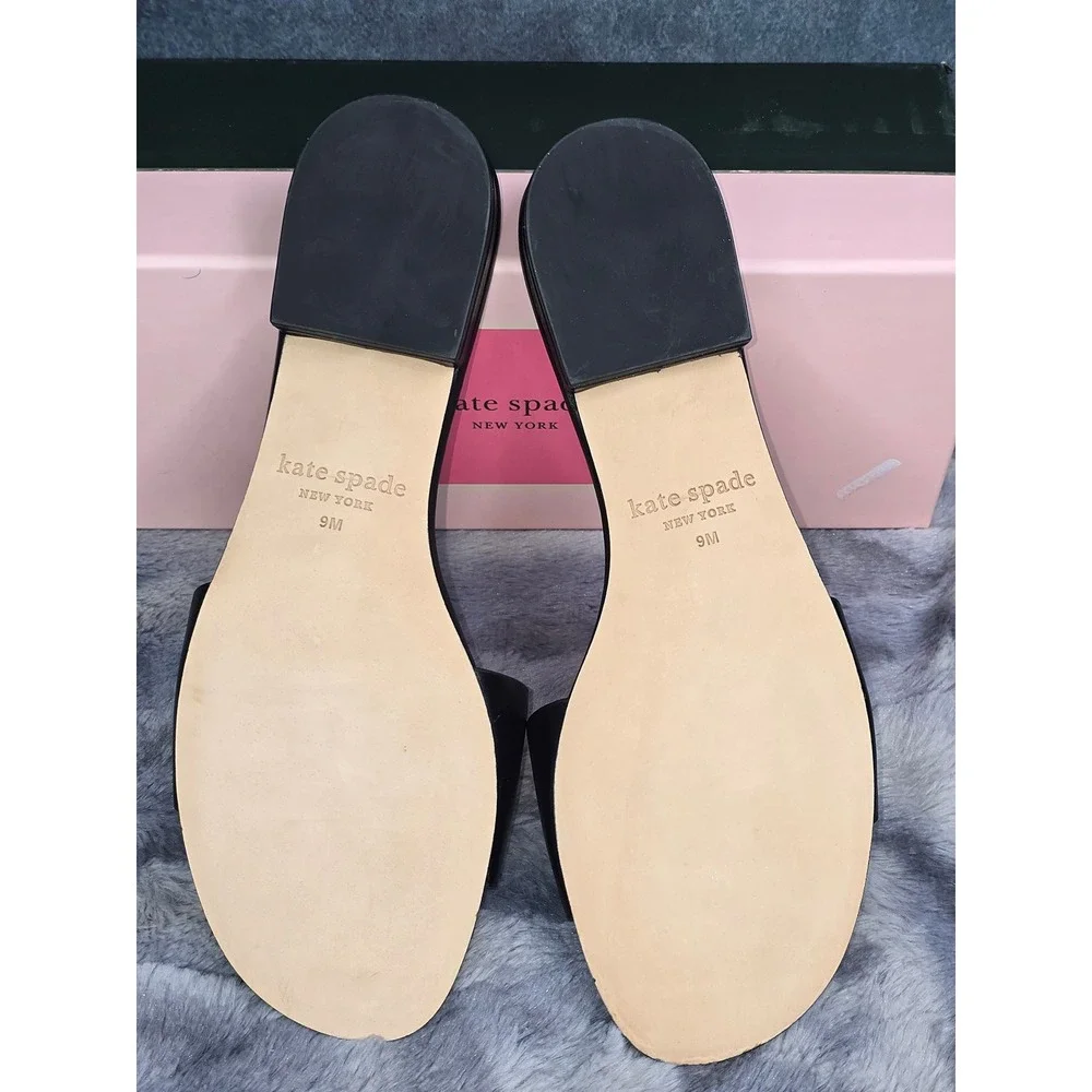NWB‎ Kate Spade Ferry Black Leather Slide Sandals Size 9